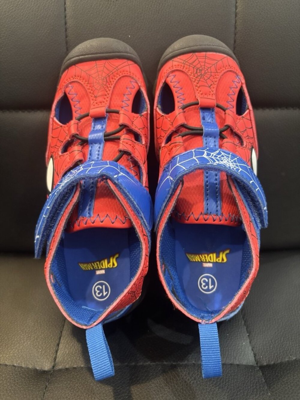 Marvel Spiderman Boy's Red &Blue Hook & Loop Light Up Sandal Shoes Size 13